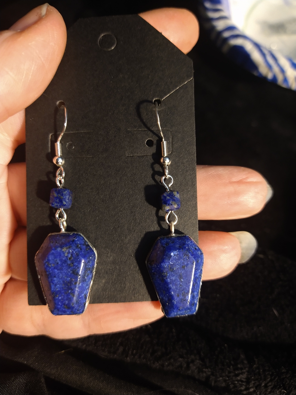 Lapis Blue Stone Coffin Drop Earrings - Women Jewelry
